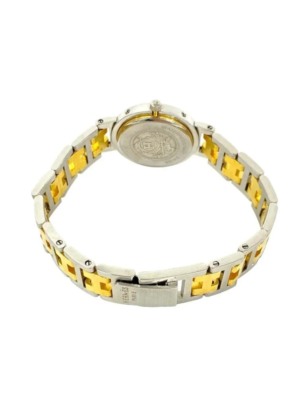 Hermes Clipper Stainless Quartz Watch Wrist Silver Gold